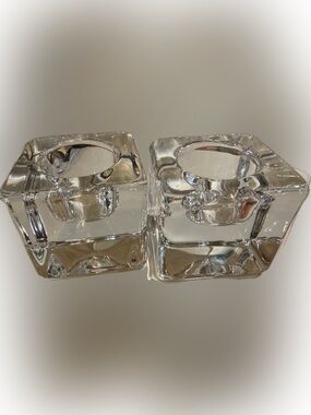 VINTAGE Luxury Orrefors Crystal Cube Candle Holders Set of 2, Minimalist Decor